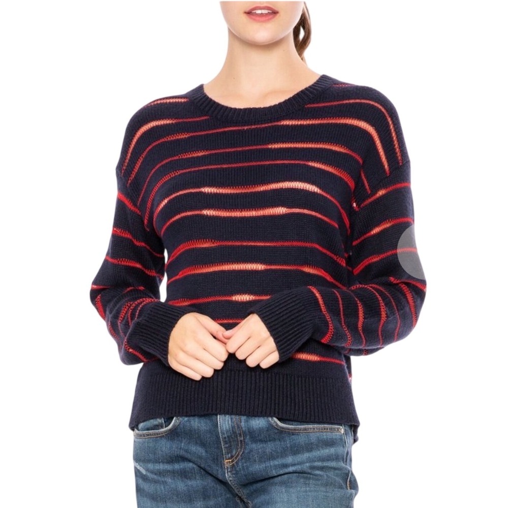 rag & bone penn crew Striped Sweater Size M Navy Red Ladder Knit Crewneck